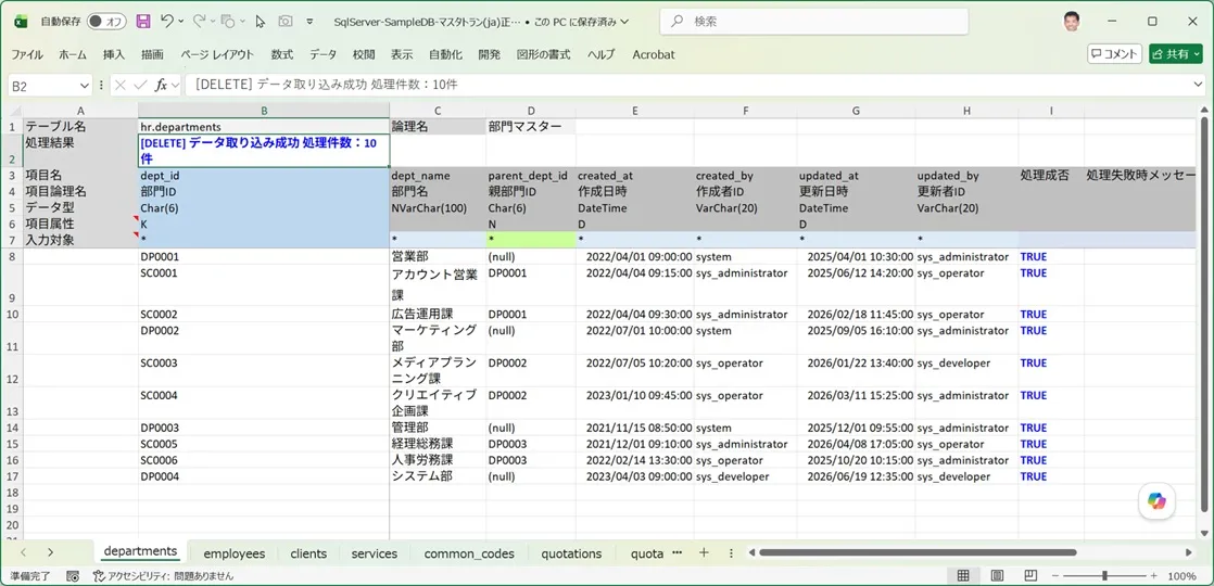 部門マスターも参照する側から参照される側の順で削除される
