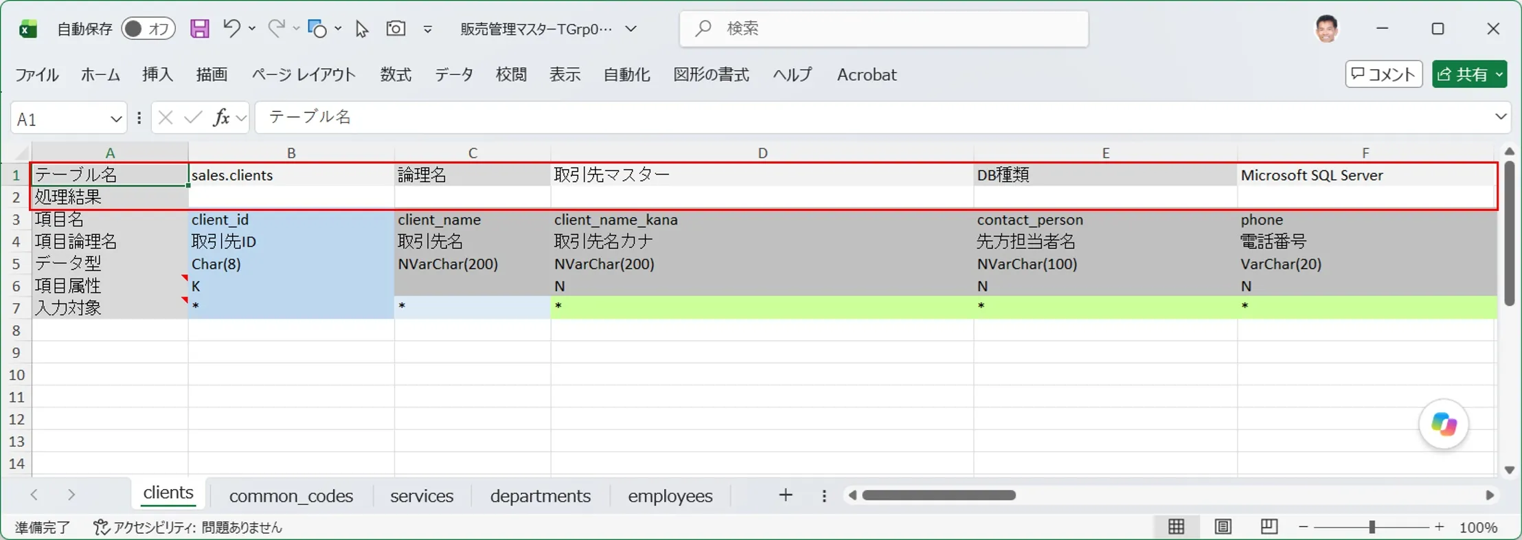 テーブル情報ヘッダ部