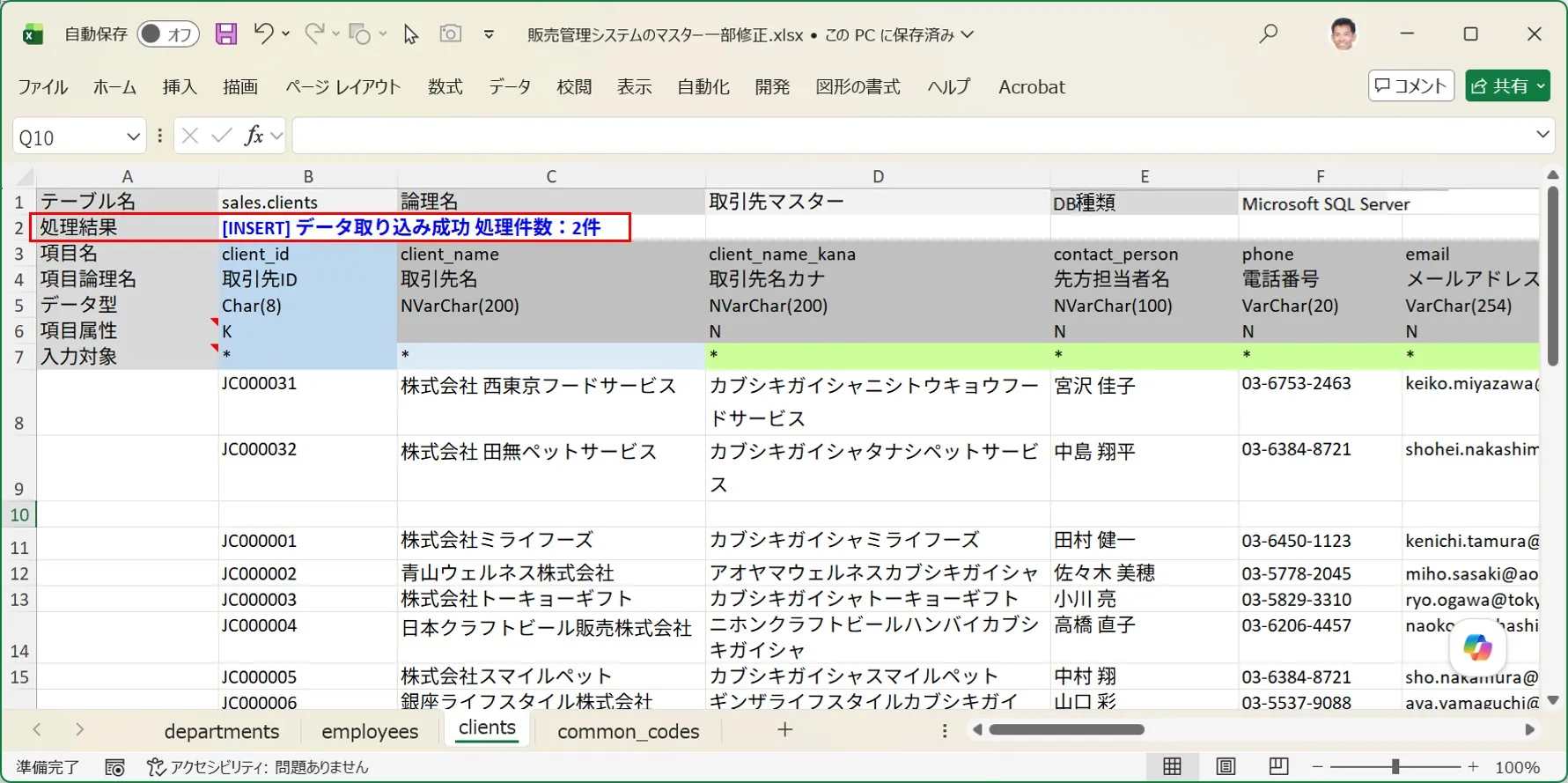 入力シート（Insert処理成功）