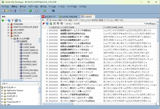 Oracleでの実行結果画面